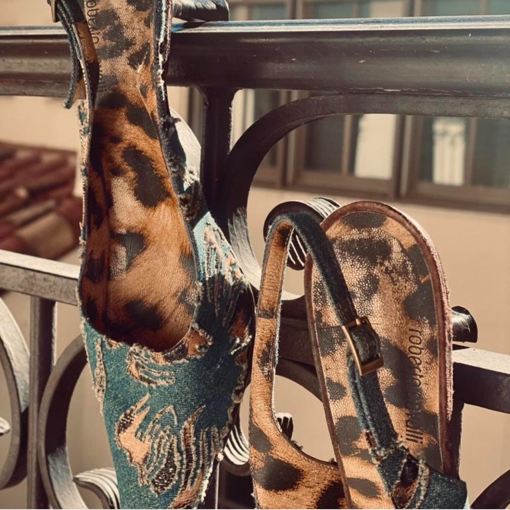 Vintage Robert Cavalli Denim Sling-Back Kitten Heels — 7 - Picture 3 of 4
